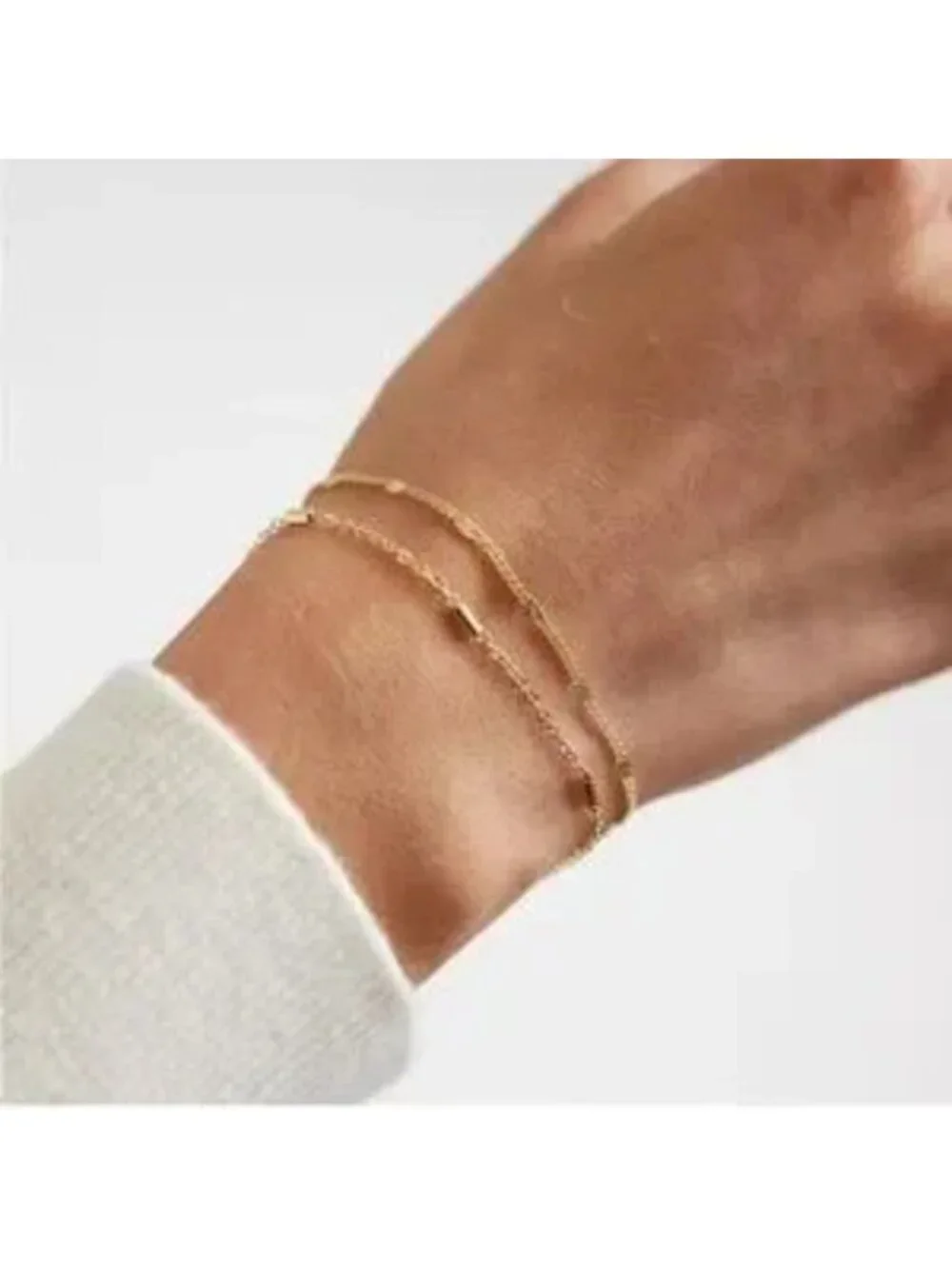 Gold 14k Gold Plated 2pc Chain Dainty Bracelet Set